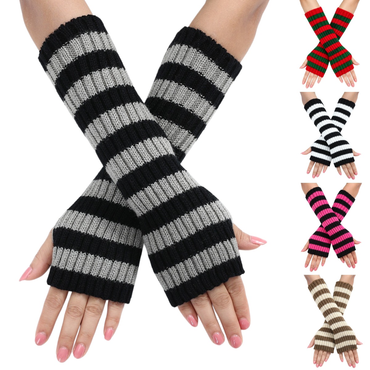 Fingerless Glove Knit - Scaldabraccia a Righe Y2K Senza Dita